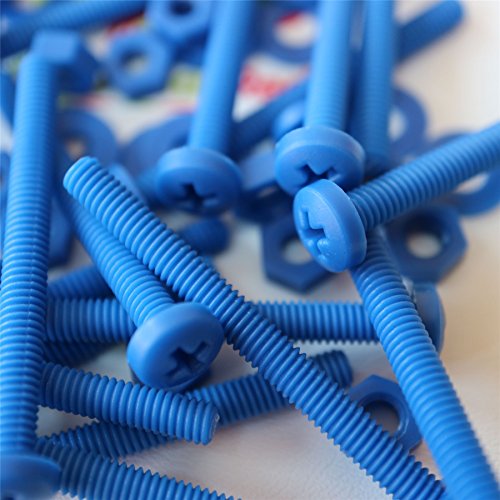 20x Blue PP Pan Head Cross Plastic Screws & Bolts M4 x 40mm, Nuts & Washers