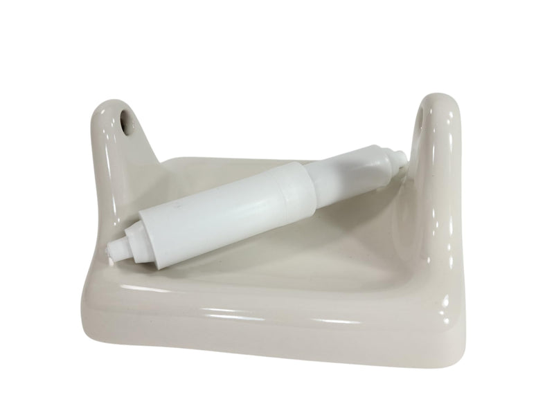 Beige Bone Almond Ceramic TP Toilet Paper Holder Wall Mount Thinset Installation Vintage Mid Century Modern Retro