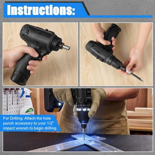 Zonon Power Hole Punch Lacing Tool for Heavy Duty Belt Fastener 1/2 Inch Drive Impact Rated Lacing Tools, Alloy Steel Industrial Belt Fastener Precision Hole Puncher for Installation Repair