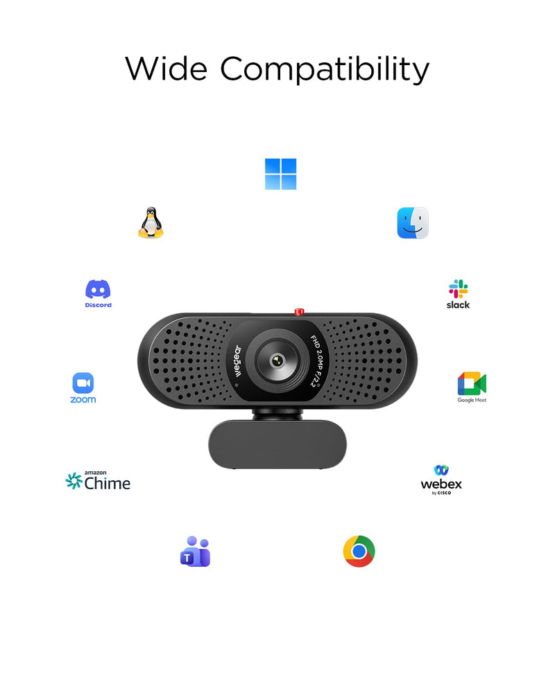 wegear Full HD 1080p Webcam for PC, Laptop & Desktop, Built-in Dual Microphones, Privacy Cover, 85°FOV, Fixed Focus, Plug & Play USB-A Computer Camera for Zoom, Teams, FaceTime, Google Meet, Streaming