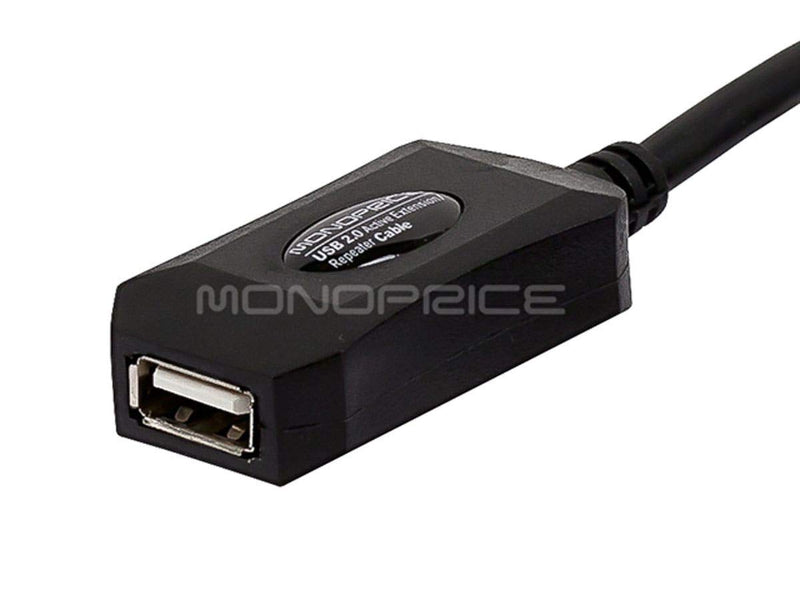 Monoprice USB 2.0 Male to Female Active Extension/Repeater Cable - Use with PlayStation, Xbox, Kinenct, Oculus VR, Card Reader, Hard Drive, Keyboard, Printer, Camera, 20/28AWG, 16 feet, Black