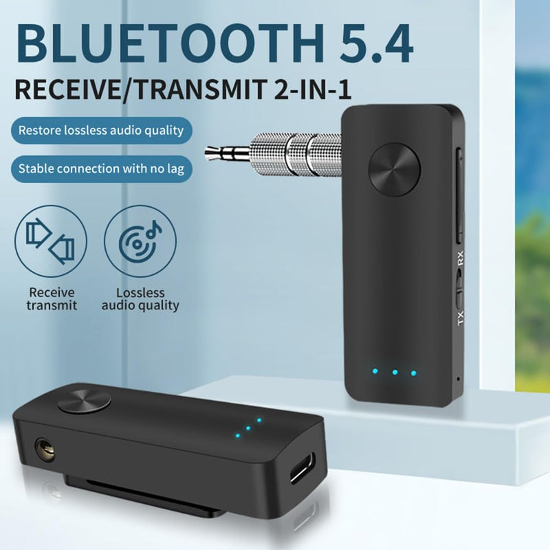 Bluetooth 5.3 AUX 2 in 1 Adapter for Car, 3.5mm Wireless Transmitter and Receiver, Hands-Free Call for Cars, Speakers, Stereo Systems and Headphones Blue