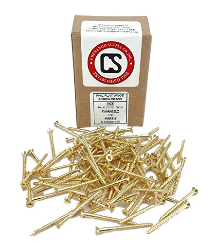 Chenango Supply #4 x 1-1/2" Solid Brass Flat Head Phillips Wood Screws, 100 Pack (#4 x 1-1/2") #4 x 1-1/2"