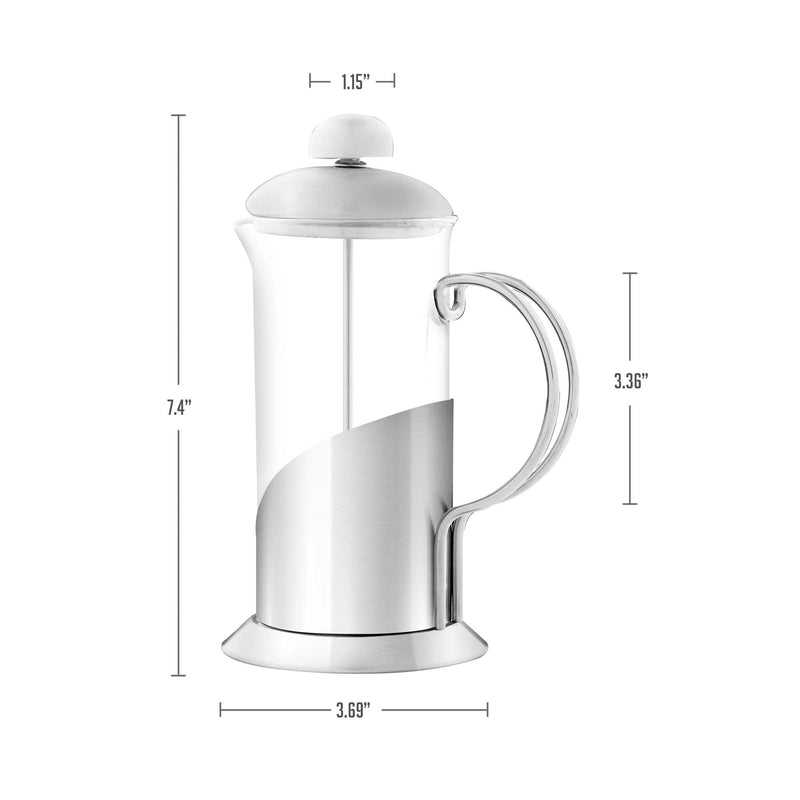 OVENTE French Press Coffee Maker 12 Ounce, 4 Level Stainless Steel Filter System & Heat Resistant Borosilicate Glass, Scoop included, Silver FSL12S