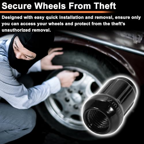 M12x1.5 Wheel Locking Nut with 1 Socket Key for Honda for Toyota Anti-Theft Tyre Tire Lock Nuts Removal Tool Black 1 Set