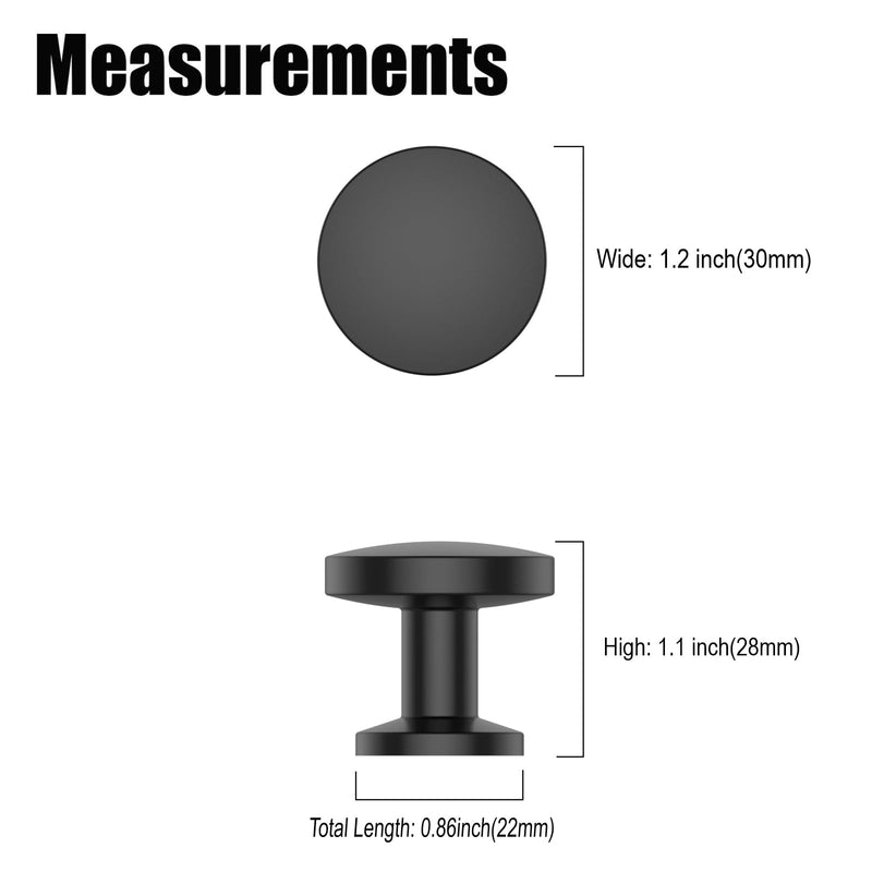 10 Pack 1-1/5Inch(30mm) Cabinet Knobs Black Matte Kitchen Cabinet Knobs for Dresser Kitchen Drawers Pulls Black Hardware for Cabinets Knob Matte Black