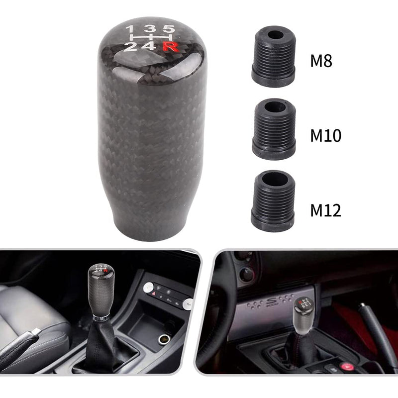 muge racing Carbon Fiber Shift Knob for Automatic and Manual Vehicles, Carbon Fiber Gear Shift Knob, 5 Speed Black