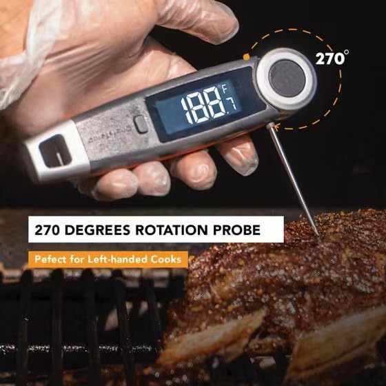 Finaltouch X10 Instant Read Digital Meat Thermometer NSF Certified Waterproof Professional for Cooking Grilling BBQ Baking Candy Oil with Rotating Probe and Backlit Display (Tangerine Tart) Tangerine Tart