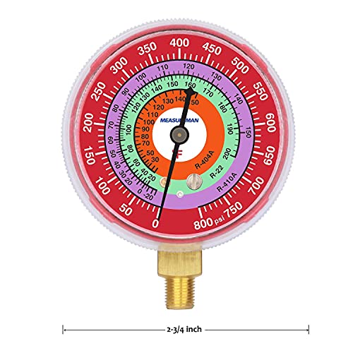 Measureman Refrigeration Pressure Gauge, 2-3/4" Dial, Blue Dial & Red Dial, 1/8" NPT Lower Mount, 30inHg-0-250psi & 0-800psi kit 2-3/4" Dial (Red & Blue Kit)