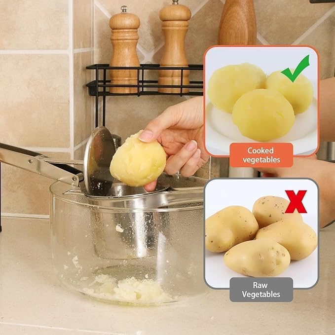Large 15oz Potato Ricer Masher, Heavy Duty Stainless Steel Vegetable, Fruits Potato Masher and Ricer with 2 Interchangeable Disc kitchen Tool, Press and Mash Kitchen Gadget For Perfect Mashed Potatoes