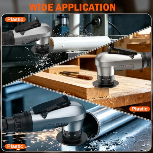 Pneumatic Chamfer Tool, 45 degree tile chamfering tool with 8 C-Angle & 6 R-Angle Blades & 6 durable bearings, Upgrade, Mini Air Chamfer Tool with 1/4 Inch Air Inlet for Metal and Wood-Silver Silver