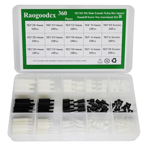 360pcs M2 M3 M4 Male Female Nylon Hex Spacer Standoff Screw Nut Assortment Kit