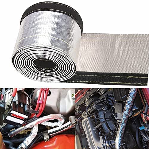 Aluminized Heat Shield Fuel Line Sleeve - 2.2" I.D. x 3.3FT with 10 Stainless Steel Cable Ties - Silver Aluminized 2.2"ID*3.3FT