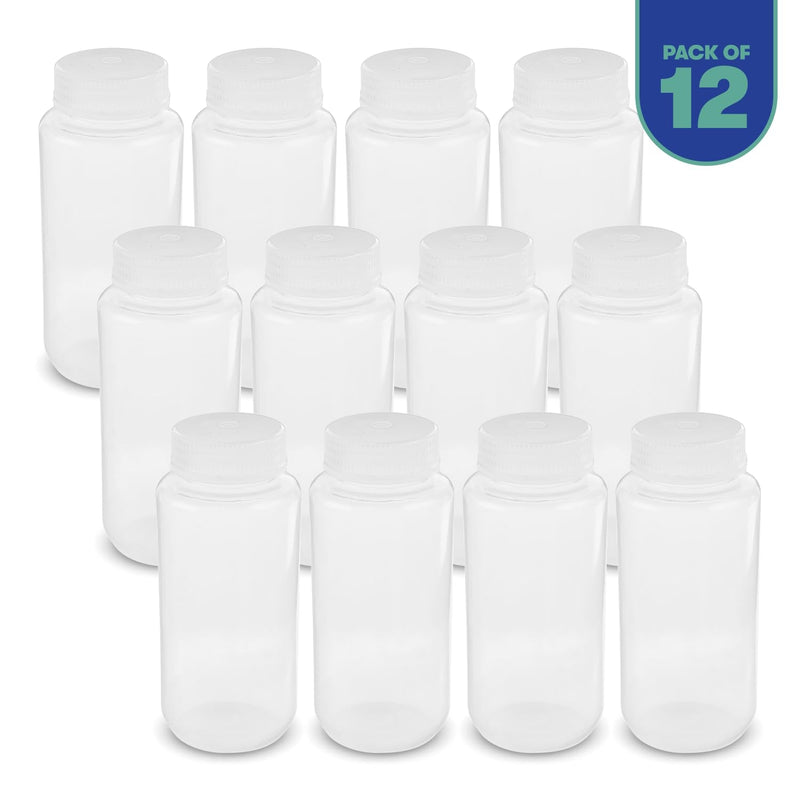 United Scientific™ Sample Bottles with Lids, Polypropylene, 500ml, 12-Pack | 16 oz Capacity, Autoclavable to 121°C, Leakproof Seal Rings, BPA & Phthalate Free, Wide Mouth Reagent Bottle, RoHS Compliant 16 oz (Pack of 12)