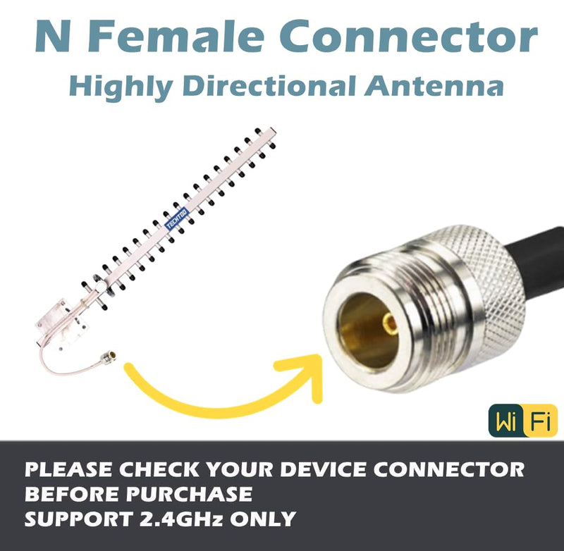 WiFi Antenna 2.4GHz 18dBi High Gain Yagi Directional Antenna Booster with N Female Connector for Network Router/Reapter/USB Adapter/Extension Network PCI Card/Security Camera WiFi Antenna 18dBi 2.4GHz N Female Connector