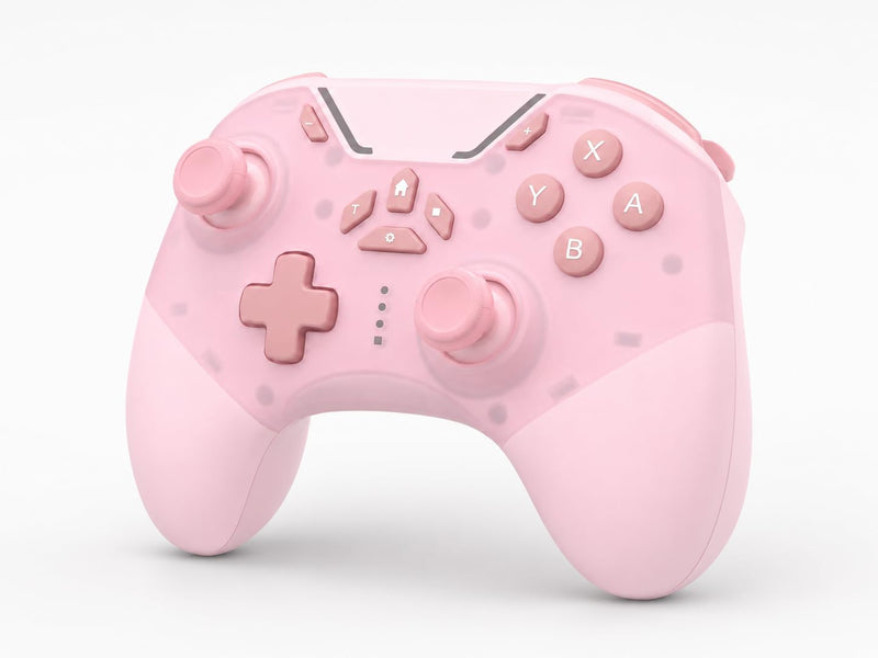 aghi Hall Effect Wireless Gaming Controller with Phone Clip | for iPhone/Android/PC/Steam/TV/Switch/Switch 2 with Hall Joysticks, Lock Speed, Macro, 6-Axis Gyro, Vibration, Turbo, Pink Light Pink