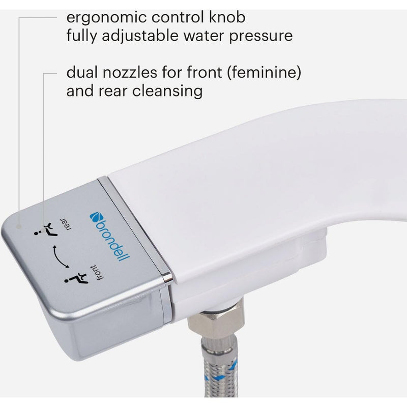 Brondell Bidet Attachment for Toilet SS-250 SimpleSpa Fresh Water Spray with Adjustable Water Pressure Side Arm Control, Slim Bidet Sprayer, Silver Knob (Dual Nozzle) Fixed Dual Nozzle