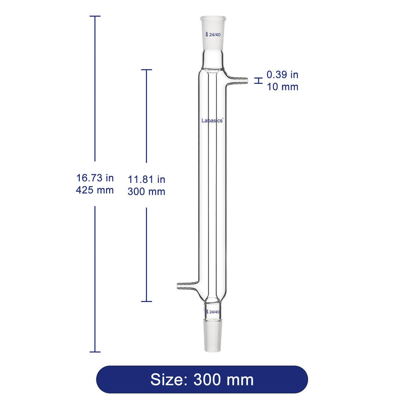 Labasics Borosilicate Glass Liebig Condenser with 24/40 Joint 300mm Jacket Length Lab Glass Condenser 300 mm
