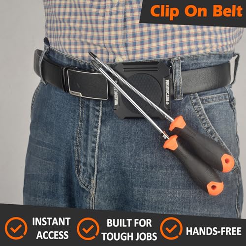 MUTUACTOR Heavy Duty Magnetic Tool Belt Clip,Φ2.2”Anti-Slip Strong Magnet Tool Belt Clip with Heavy Plate,Quick Access Magnetic Tool Holder Hammer Holster for Screws,Nails Hammers, Pliers,1PCS Heavy Duty Magnet Belt Clip X1