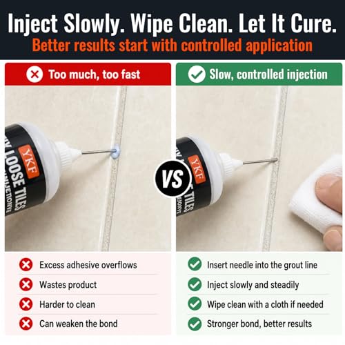 YKF Floor Tile Repair Adhesive, 4-Pack - Grout-Line Injection Glue for Hollow or Squeaky Floor Tiles, Water-Based Formula, 4.06 fl oz Each
