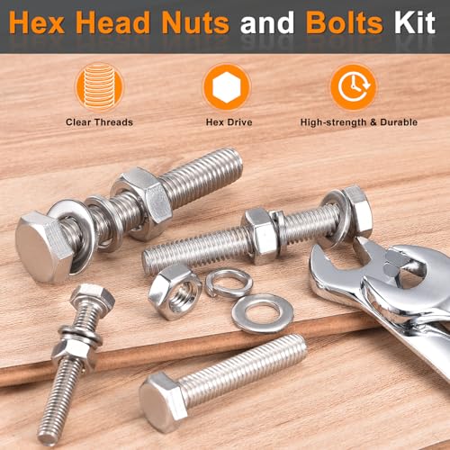 uxcell 20Set Hex Head Screw Bolt, 1/2-13 x 1-1/2" 304 Stainless Steel Fully Threaded Screw Bolt with Nuts, Flat & Lock Washers, Silver 1/2-13 x 1-1/2" 20