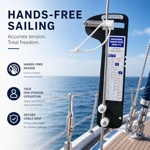 PT-2 Sailboat Rigging Tension Gauge | 2000 lbs | for 3/16" 7/32" 1/4" Cables (L) L