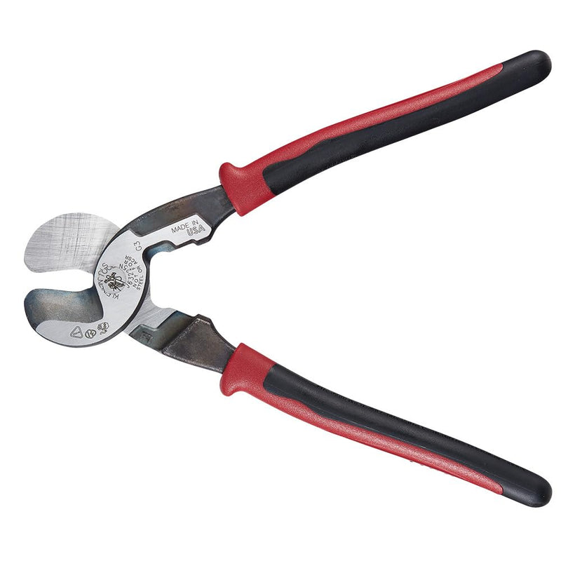 Klein Tools J63225N Cable Cutter, Made in USA, Journeyman High-Leverage Wire Cutter and Stripper for Cutting Aluminum, Soft Copper and Communications Cable Cutter / Stripper