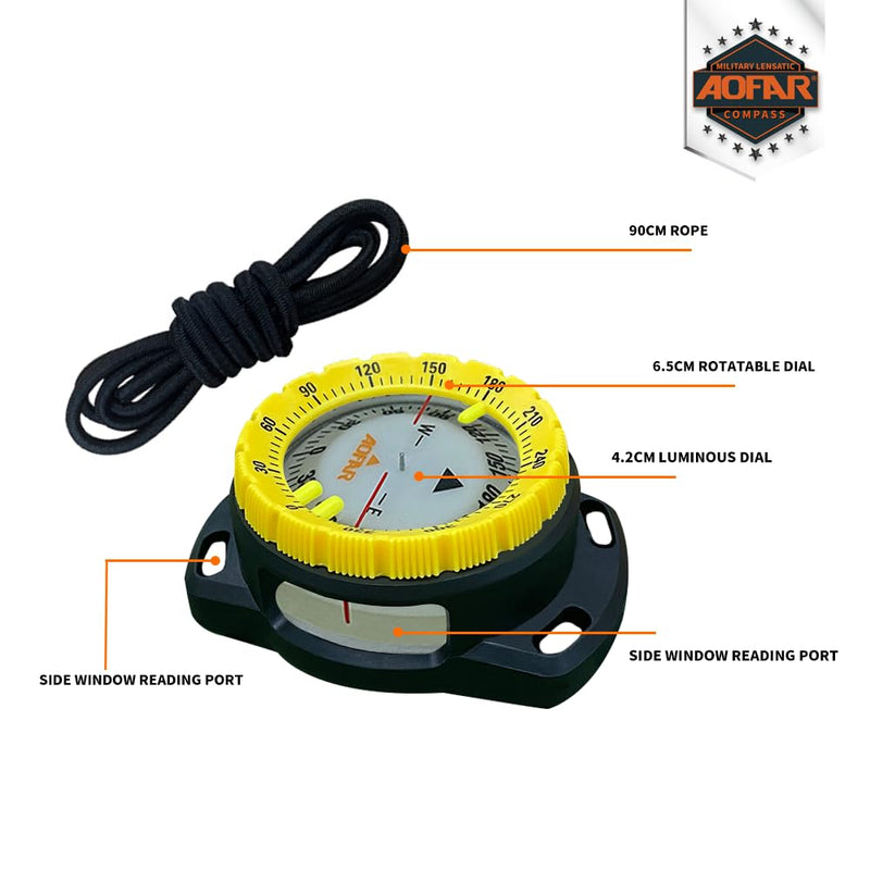 AOFAR Dive Compass AF-Q60B Waterproof, Durable, Compact. Drawstring Style Compass for Sailing, Diving, Drawstring Style