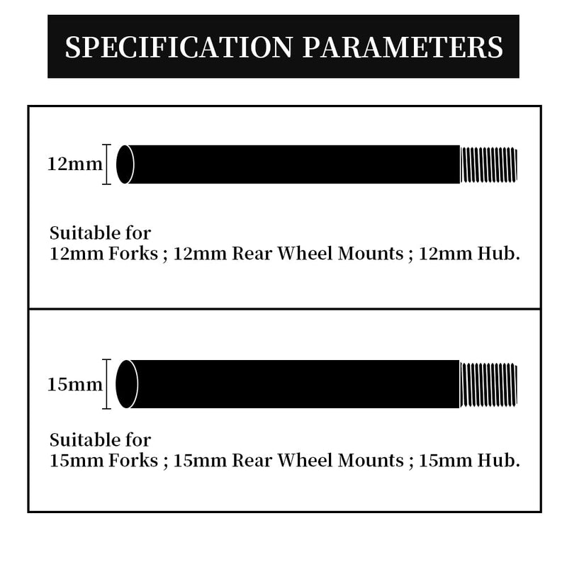 12mm Thru Axles for Bike Forks and Rear Shock, Hubs Adapter Axle, Thread Pitch: 1.5 mm ； Length: 117/120 / 121/123 / 126/128 / 130/135 / 142/157 / 162/165 / 168/171 / 175/177 / 181mm Tp:1.5mm - 12mm X 142mm