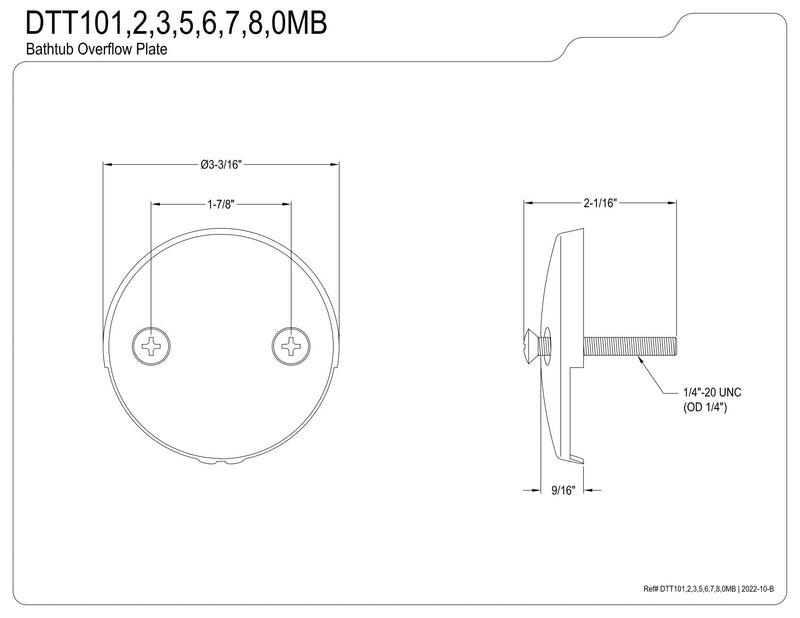 Kingston Brass DTT100MB Bathtub Overflow Plate, Matte Black