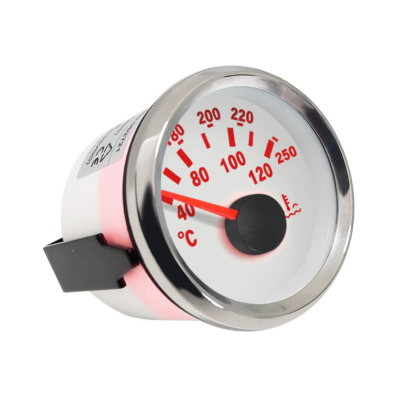 ELING 2" Auto Marine Water Temp Gauge Kit Temperature Gauge 40-120℃ 52mm Diameter 12V 24V with Red Backlight for Tractor Vessels White+Stainless Steel pointer