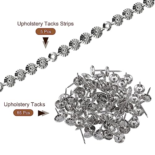 uxcell 5Pcs Upholstery Tacks Strips, 1Meter Flower Decorative Nail Trims for Sofa Headboard Chair Furniture with Upholstery Nails (11mm Silver)