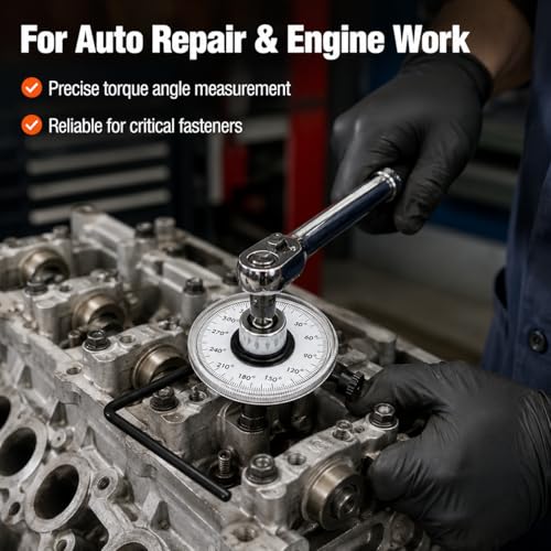 Torque Angle Gauge, 1/2" Drive Mechanical Torque Wrench Adapter with Zero Return & Dual Adjustable Arm, 360° Scale, Heavy Duty Tool for Auto, Trucks & Heavy Equipment Repair
