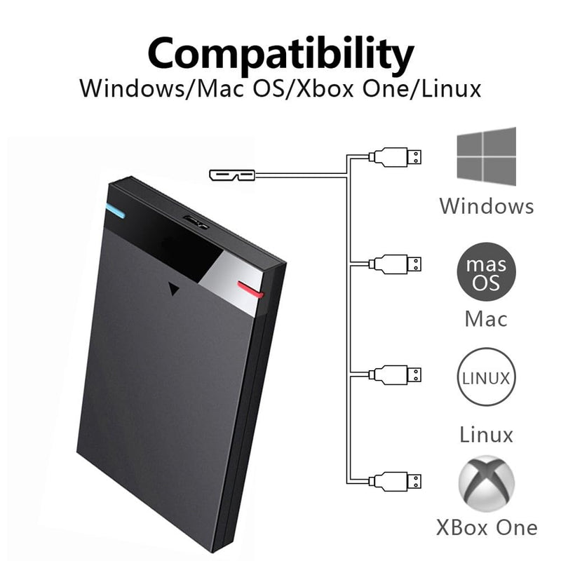 2.5'' 1TB Ultra Slim Portable External Hard Drive USB3.0 HDD Storage for PC, Desktop, Laptop, MacBook, Chromebook, Xbox One