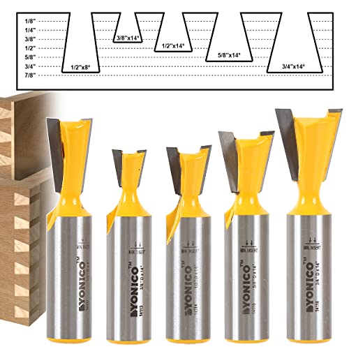 YONICO Dovetail Router Bit Set 5 Bit 1/2-Inch Shank 14520 5 Bit Set - 1/2" Shank