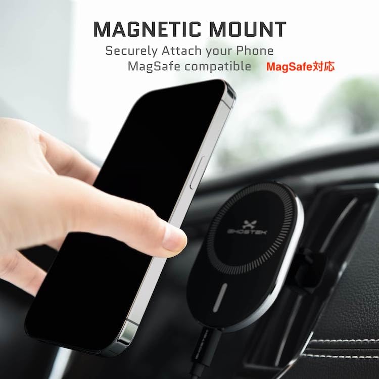 Ghostek NRGmount 2 Magnetic Car Mount with MagSafe for iPhone 16/15/14/13/12 Series, 15W Wireless Charging, Adjustable 360° Rotation, Air Vent & Dash Suction Mount (Black, Car MagSafe Mount) MagSafe Car Mount Black