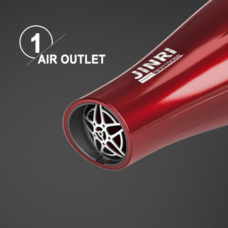 Hair Dryer - JINRI Powerful Blow Dryer, Ionic Frizz-Control, Fast Drying, Professional and Lightweight, 3 Heat & 2 Speed Settings, Red