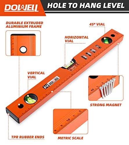 DOWELL 18 Inch Magnetic Spirit Level, Torpedo Level, Leveler Tool 18in(450mm)