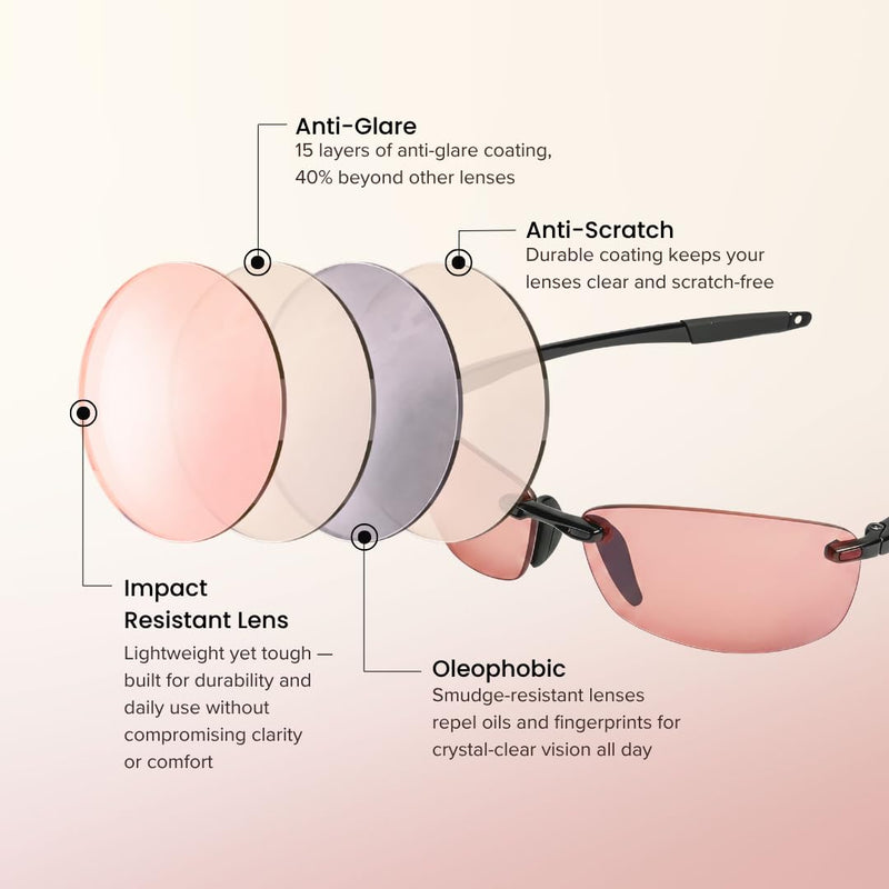 BRADDELL FL-41 Rose and FL-60 Brown Sports Glasses for Migraine Light Sensitivity, Fluorescent LED Glare, Photophobia and Concussion (Rectangular)