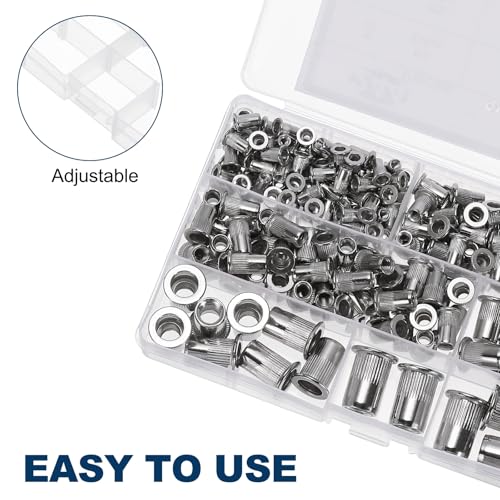 uxcell 244Pcs Rivet Nut 304 Stainless Steel M3 M4 M5 M6 M8 M10 Silver