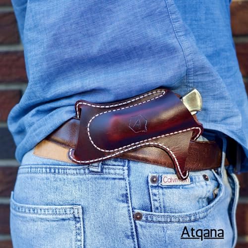 Leather Knife Sheath for Belt (Premium Leather) - Knife Holder for Belt with Side Draw Pocket for Folding Knife and EDC Gear (Extra Dark Brown) by ATQANA®