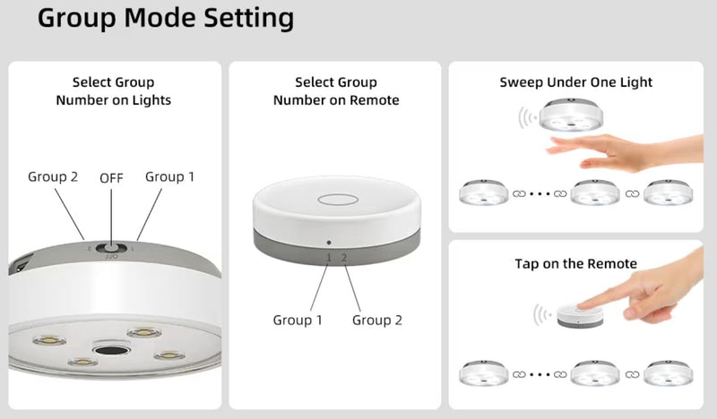 EZVALO Puck Lights with Remote Control, Rechargeable LED Battery Operated, Wireless, Group Control, Dimmable Under Cabinet/ Counter Lighting Closet Light (6 Pack) 6 Pack