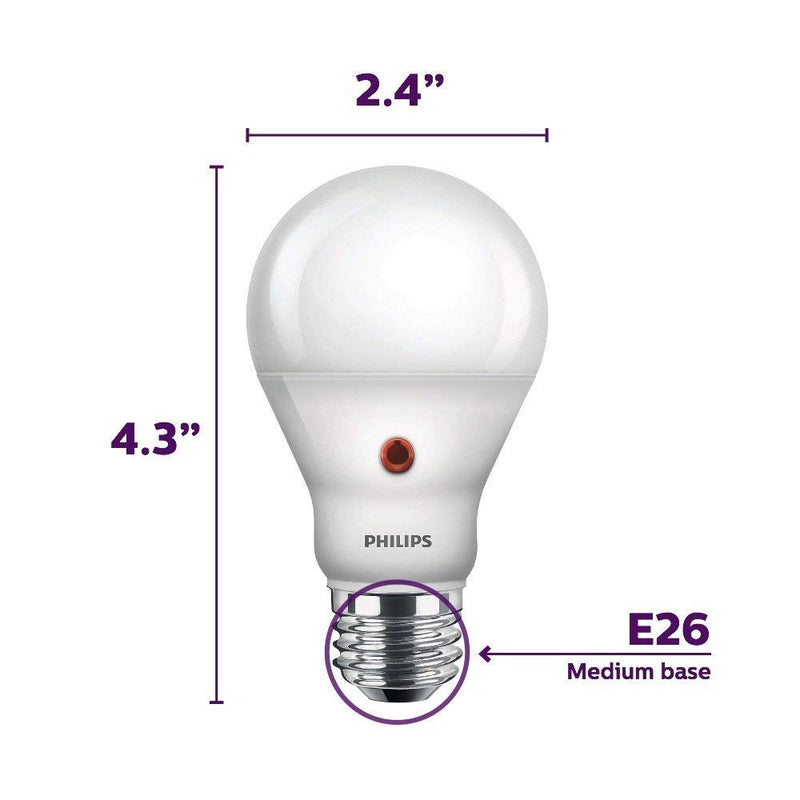 Philips LED Dusk-To-Dawn Outdoor A19 Light Bulb, Flicker-Free, 800 Lumen, Soft White Light (2700K), 8W=60W, E26 Base, 3-Pack 3 Count (Pack of 1)