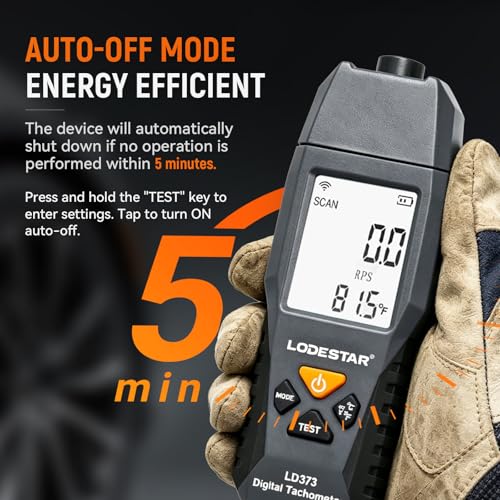 LODESTAR LD373 Non-Contact Digital Laser Tachometer, 100~30000 RPM Photoelectric RPM Meter with Reflective Tape, Max/Min Data Hold for Motor Fan Speed Test
