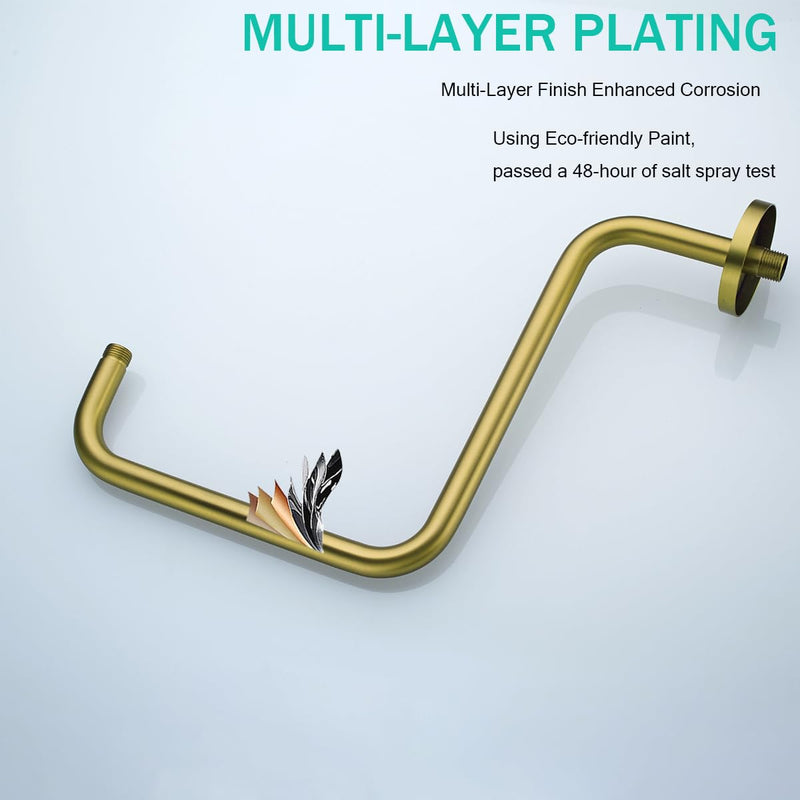 16 Inches Shower Arm with Flange,S Shaped Gooseneck Shower Head Arm,High Rise Shower Head Extension Arm,Champagne Bronze,SE-RD91058-16CB Round Flange-16″ Champagne Bronze