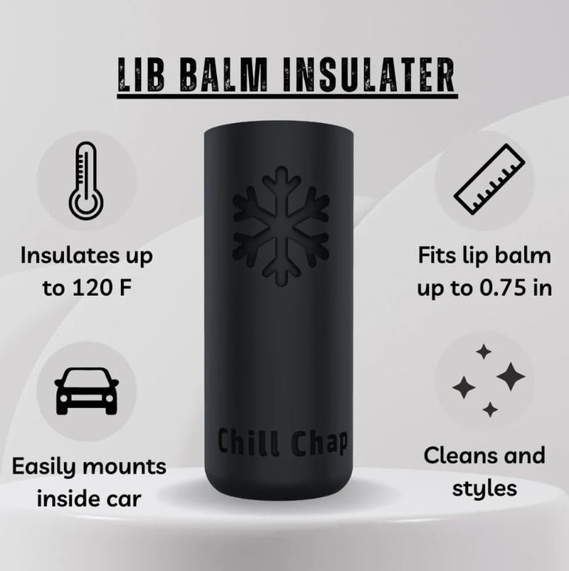 Chill Chap - Insulated Lip Balm Mount - Premium Interior Car Accessory - Keep Your Chapstick Handy and Upright! - Great Low-Cost Gift (Black) Black