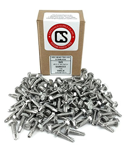 Chenango Supply #10 x 3/4" Stainless Hex Washer Head Tek Screws #10 x 3/4 inch