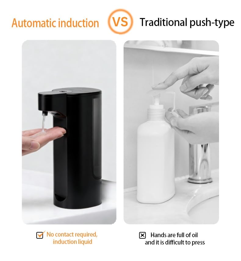 Automatic Soap Dispenser Touchless Dish Soap Dispenser 13.5oz/400ml with Infrared Sensor Type-C Rechargeable Liquid Dispenser for Bathroom and Kitchen Black