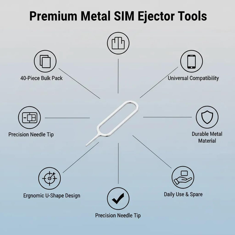 40Pcs Metal SIM Card Ejector Tools, Universal Slot Opening Pins for Phones | Sturdy metal, fits most smartphones, Compact design, easy to store as spares, Great for travelers