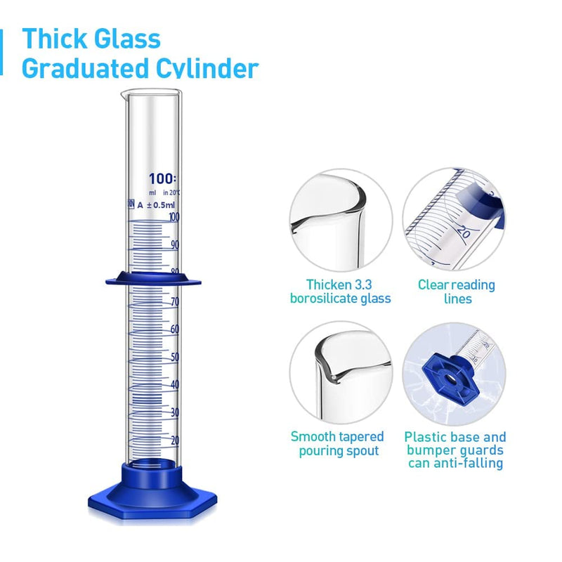 5PCS Graduated Cylinder Measuring Cylinder Thick Glass Lab Cylinders (100ML) 100ML